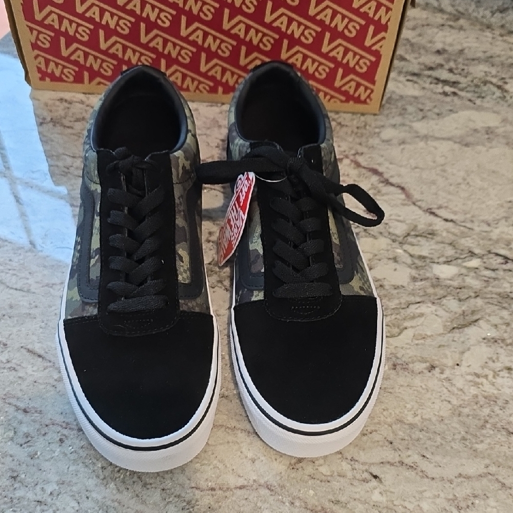 Vans Black and Green Camouflage Suede Sneakers